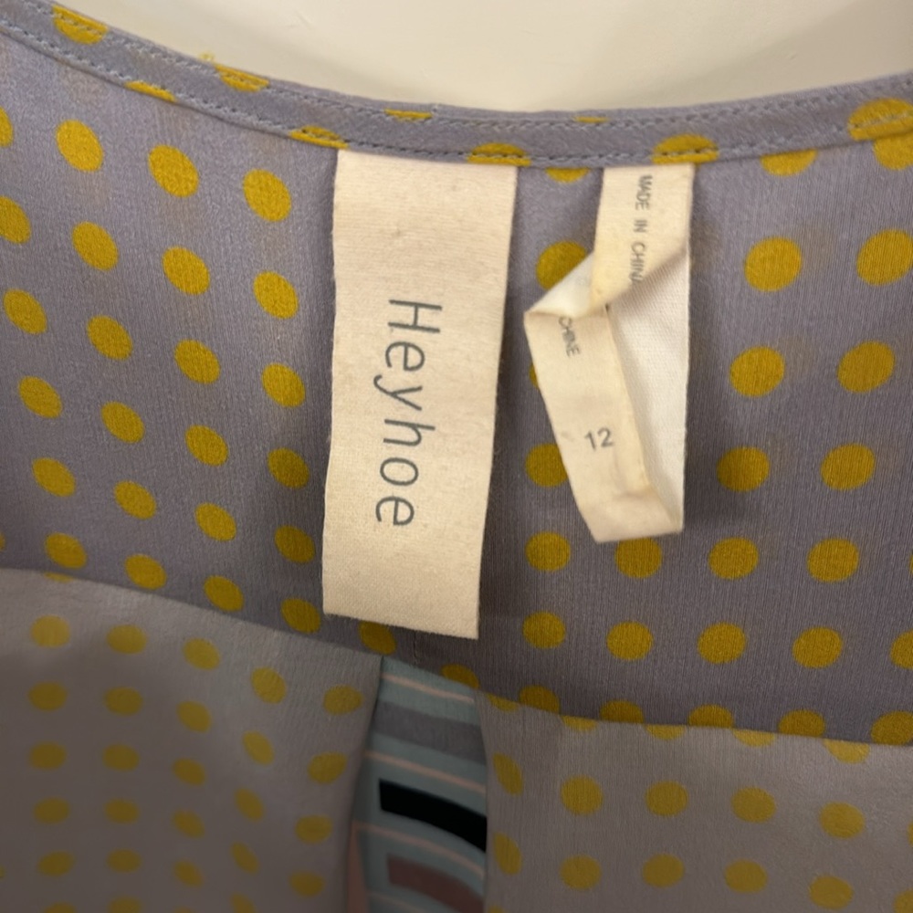 Pale Borders silk blouse Heyhoe Anthropologie 12 10 Medium Boho tribal polka dot - Picture 4 of 8